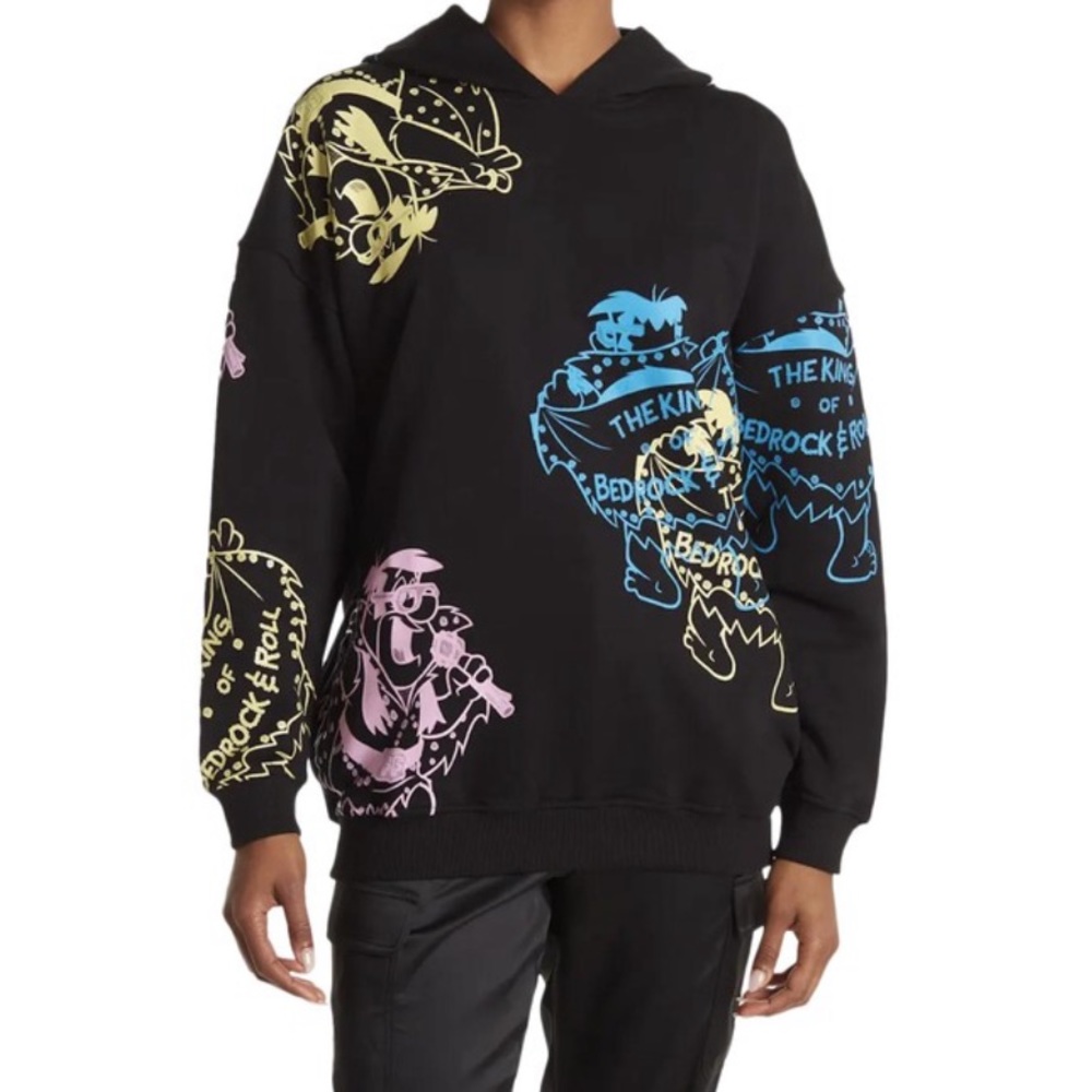 Jeremy Scott Black The King Of Bedrock Roll Graphic Sweater Sweatshirt Hoodie